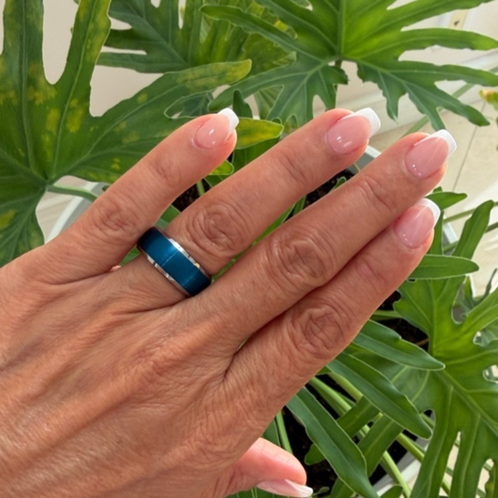 New 8mm Domed Blue Tungsten Ring Wedding Band